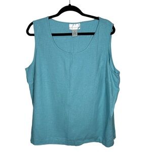 Susan Graver Women’s Linen Blend Sleeveless Blouse Size 1X Light Blue